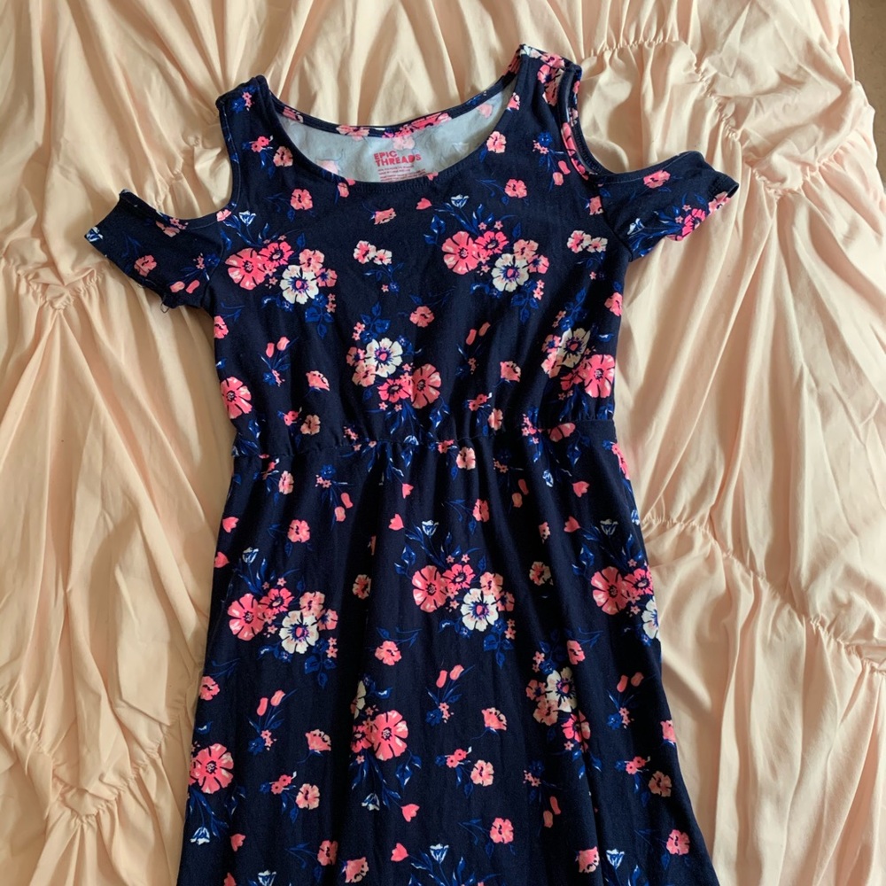 Navy Dress with Pink Flowers 🌺